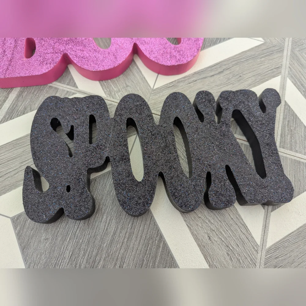 Set of Two Halloween Glitter Decorative Signs Boo Spooky